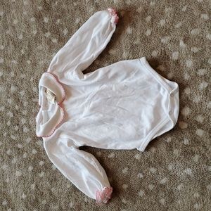 The Beaufort Bonnet Company - White w/ Pink Trim Long Sleeve Onsie | 0-6M